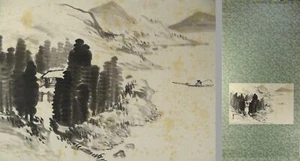 UK857 KAKEJIKU Landscape Hanging Scroll Japanese Art painting Nihonga Picture - Picture 1 of 12