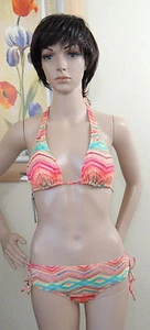 DEFECT O'NEILL orange striped swim bikini halter top/bra & tunnel tie bottom, M - Picture 1 of 5