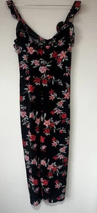 H&M Divided Size 8 Black Floral Jumpsuit Summer Holiday Cute Short Playsuit Pink - Picture 1 of 18