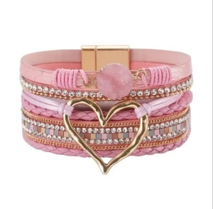 Bracciale Bohomian impilabile cuore amore multistrato fatto a mano avvolgente - Foto 1 di 2