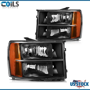 For GMC Sierra 1500 2500HD 3500HD 07 08 09-14 Black Housing Headlights Assembly - Picture 1 of 9