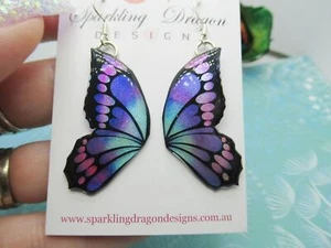 Butterfly Double Wing Earrings Purple & Blue - Fairy Jewellery, Special Gift - Picture 1 of 3