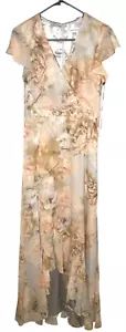 Calvin Klein dress Flutter-Sleeve Floral-Print Maxi Metallic Ruffle fairy Size 2 - Picture 1 of 10