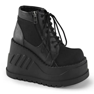 Demonia STOMP-10 Plateau-Schnürstiefel mit Keilabsatz, schwarz Canvas, US Damen 11 - Bild 1 von 5