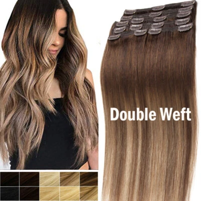 Balayage Clip Grueso en Doble Trama Real Remy Extensión de Cabello Humano Cabeza Completa 170G Foto 1 de 4