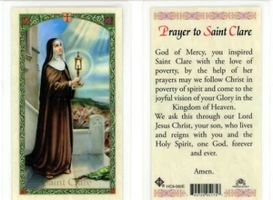 St. Clare with Prayer to Saint Clare - Laminated Holy Card 060E - Picture 1 of 4