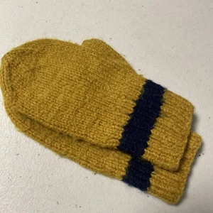 Grandma Handmade Mittens Knitted Child Gold Woolen winter gloves 8"x3" 1950 - Picture 1 of 3