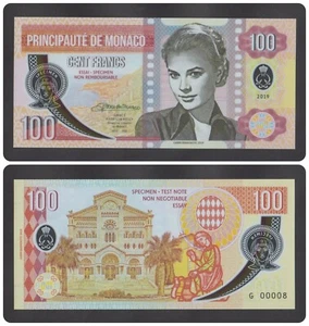 🔴MONACO 100 Francs 2019 UNC Polymer Test Note - Serial No G00008 Gabris🔴 - Picture 1 of 4