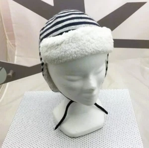 Obaibi bonnet gris rayé bleu style chapka doublé fourrure bébé 6/12 mois - Imagen 1 de 3