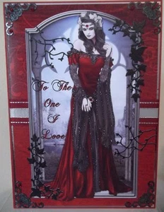 Handmade gothic medieval pagan Valentine's day Card lady in red, can personalise - Picture 1 of 2