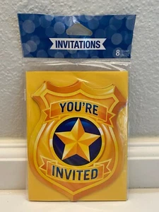 Police Party Birthday Party Postcard Style Invitations w/Envelopes 8 count - Picture 1 of 2