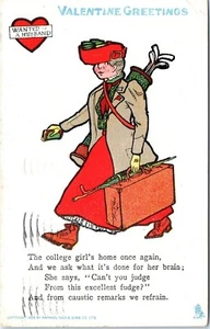1911 Valentine Postcard Wanted A Husband College Girl Suitcase Tuck Tuck's Card - Picture 1 of 2