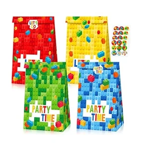 Building Blocks Party Bags Bricks Stickers Gift Bag Pic n Mix Candy Block Bottom - Picture 1 of 10