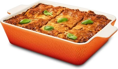 Auflaufform Groß Orangerot Keramik Eckig Back Form Schale Lasagne Kuchen Servier - Bild 1 von 4