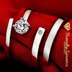 WOMEN MEN COUPLE 925 STERLING SILVER FILLED ADJUSTABLE RINGS ENGAGEMENTS GIFT - Picture 1 of 2