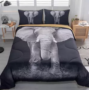 3D Elephant Comforter Set Elephant Quilt Black Elephant Queen Bedding Set Person - Picture 1 of 7