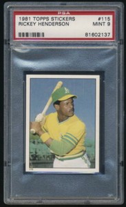 HOF PSA 9 (15 PSA 10s) 1981 Topps Stickers RICKEY HENDERSON #115 Oakland A's QTY