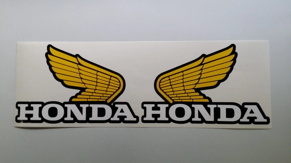 QTY 2 CLASSIC HONDA TANK YELLOW WING STYLE STICKERS / DECALS VINYL UK SELLER - Image 1 of 1