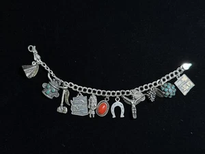 Vintage Sterling 925 Bettelarmband: Symbole des alten Westens - Bild 1 von 4