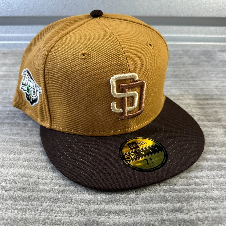 Boné San Diego Padres masculino ajustado 7 5/8 New Era remendo lateral marrom Cooperstown - Imagem 1 de 4