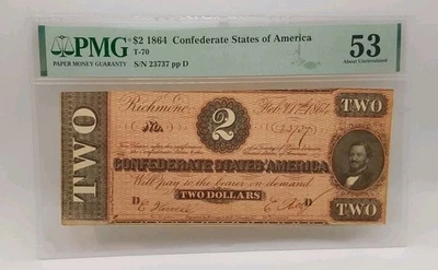 1864 $2 Confederate States Of America PMG 53 AU T-70 - Image 1 of 2