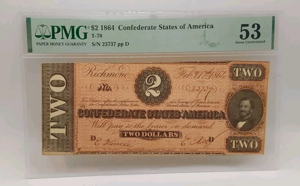 1864 $2 Confederate States Of America PMG 53 AU T-70 - Image 1 of 2