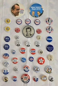 Lot Of 43 Reproduction American Political Candidate Pins Nixon Kennedy Roosevelt - Picture 1 of 8