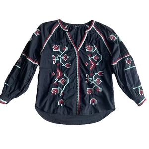 Rd & Koko Womens Embroidered Tunic Top XS Black Red Aqua Peasant Boho Southwest - Picture 1 of 9