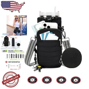 Durable Water Bottle Carrier, Hands-Free Sling, 40oz, Black, Insulated - Picture 1 of 10