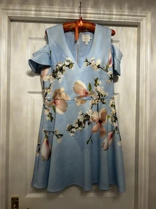 Ted Baker Pale Blue Floral Dress excellent condition Size 4 (uk14) - Picture 1 of 4