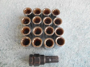 LOT OF 16 USED 12MM X 1.25 RH/T SPLINE HEAD LUG NUTS WITH KEY - Picture 1 of 11