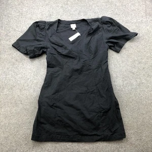 Maeve Mini Dress Womens Medium Black Puff Sleeve V Neck Belted Anthropologie - Picture 1 of 9