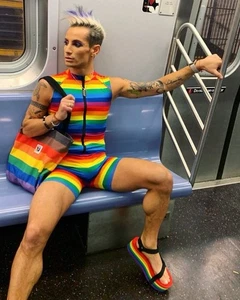 TOMBOY X Erwachsene Unisex Regenbogen Streifen Unitard Karneval LGBT LGBTQ Pride Größe L - Bild 1 von 7