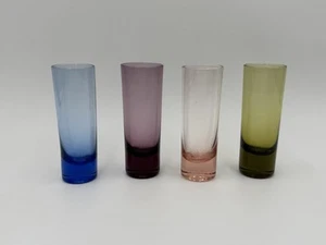 Set of 4 Vintage Ombre Colored Glass Shot Glasses – Blue, Purple, Pink, Green - Picture 1 of 16