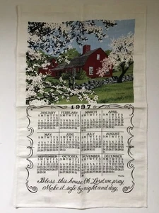 Toalla calendario de lino vintage Kay Dee 1997 colgante en la pared granja casa núcleo - Imagen 1 de 4