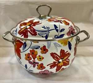 Crofton 4 Quart Emaille Blumen Kasserolle Suppentopf bunt mit Deckel & Griffen - Bild 1 von 8
