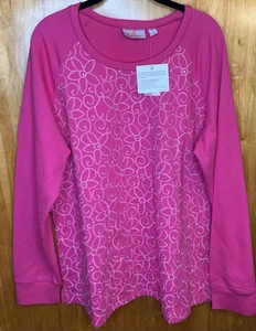 Quacker Factory Pink XL Sweater W/ Embroidered Floral Pattern, Rhinestones  - Picture 1 of 6