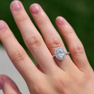Diamond Ring For Engagement 14K White Gold Oval 2.50 Carat Lab Created IGI  - Image 1 of 4