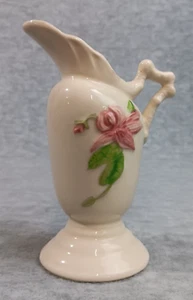 Vintage Hull Pottery USA Woodland Pitcher Vase W3-5 1/2 glänzend weiß/rosa/grün - Bild 1 von 6