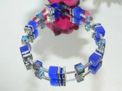 Armband Würfel Cube Cat Eye royalblau blau Kristall Glas AB  Strass 507a - Bild 1 von 4