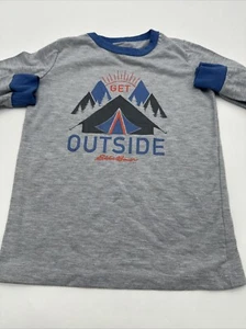Eddie Bauer Long Sleeve Shirt Youth Boy X-Small Gray Graphic Print Logo..#12875 - Picture 1 of 7