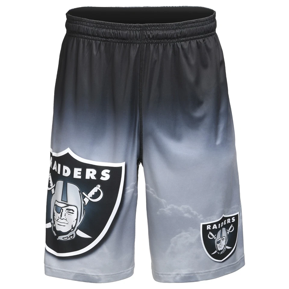 Pantalones Cortos de Entrenamiento Oakland Raiders NFL Gradiente Plateado/Negro Logo Grande Gradiente GRATIS Foto 1 de 1