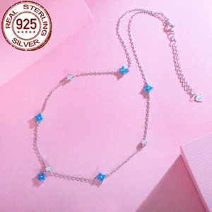Blue Turquoise Necklace Chain Link Pendant Solid 925 Sterling Silver Fashion - Picture 1 of 8