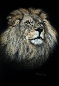 LION Original Large Pastel Painting Wall Decor Portrait ART SIGNED Drawing - Picture 1 of 4