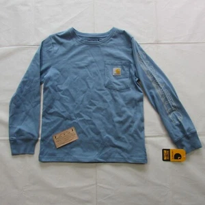 Carhartt Boy's SM Long Logo Graphic Sleeve Pocket T-Shirt Coronet Blue TK6596 - Picture 1 of 5