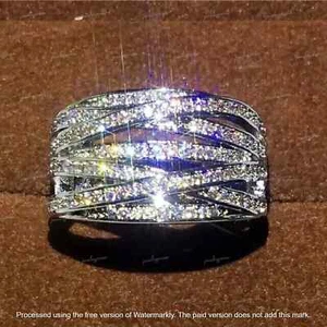 Lab-Created Diamond 2Ct Round Cut Women's Band Ring 14K White Gold Plated - Picture 1 of 4