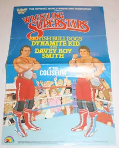 WWF LJN The British Bulldogs Poster SOLO WWE Action Figure Pro Wrestling Kid - Foto 1 di 6