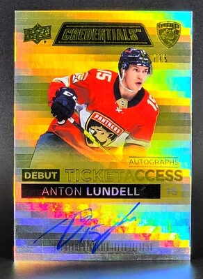 2021-22 Credentials Debut Ticket Access Autographs Yellow Anton Lundell 71/75 - Image 1 of 2