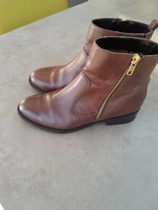 M & S Brown Leather Ankle Boots Size 4 Womens Shoe - Picture 1 of 5