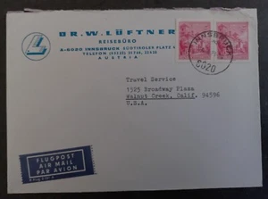 1973 Austria Airmail Cover ties 2 stamps cd Innsburck-Walnut Creek - Picture 1 of 2